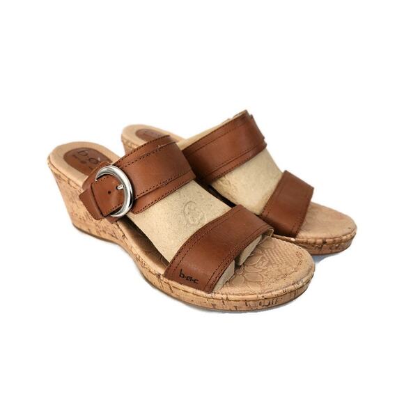 B.O.C.‎ Born Lizandra Brown Leather Cork Wedge Sandals 9 - Picture 1 of 6